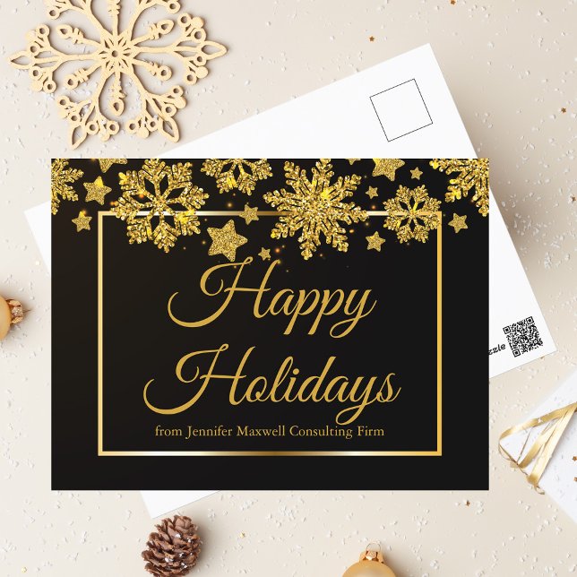 Happy Holidays Chic Corporate Christmas Black Gold Holiday Postcard (Creator Uploaded)