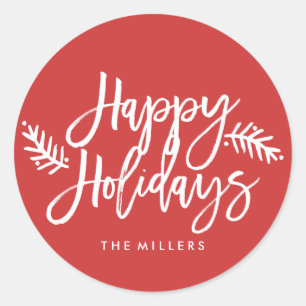 Happy Holidays Chic Hand Lettered Holiday Classic Round Sticker