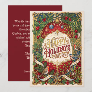 Happy Holidays Christma Art Nouveau Floral Vintage Holiday Card
