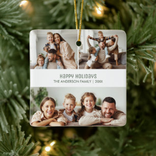 Happy Holidays Christmas 4 Photos Collage Ceramic Ornament