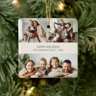 Happy Holidays Christmas 4 Photos Collage Ceramic Ornament