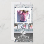 Happy Holidays Christmas 5 Photo Collage Holiday Card<br><div class="desc">Happy Holidays Winter wonderland Christmas 5 Photo Collage Card. With fun modern fonts,  Snowflake confetti,  a painted wood background,  with chalkboard base and white rabbit in pretty shades of blues,  silver,  and dark grey! Replace with your photos and send a special personalised christmas greeting to family and friends!</div>