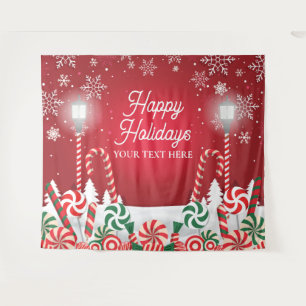 Happy Holidays christmas banner backdrop Tapestry