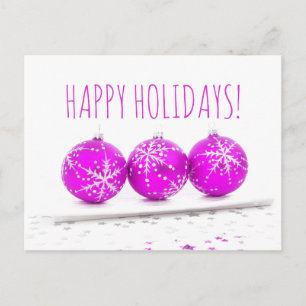 Happy Holidays Christmas Baubles Star Pink White Holiday Postcard
