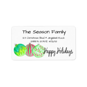 Happy Holidays Christmas baubles watercolor Label
