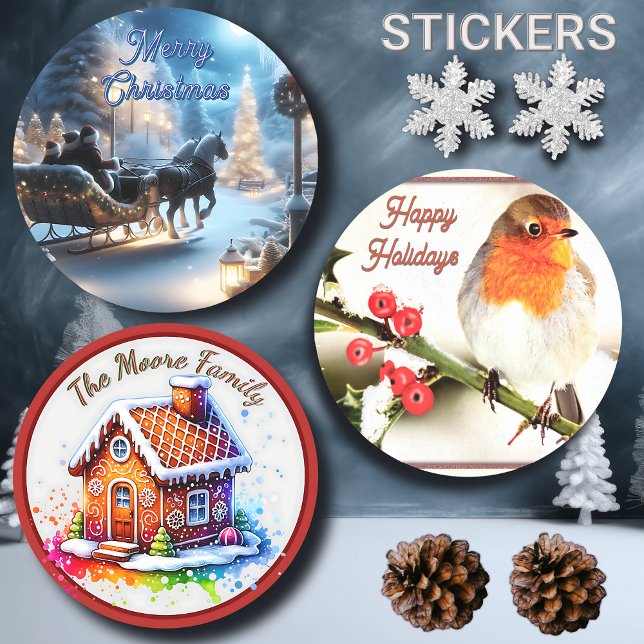 Happy Holidays Christmas Bird Classic Round Sticker (Creator Uploaded)