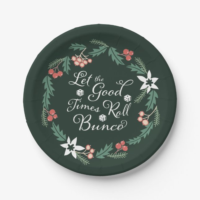 Happy Holidays Christmas Bunco Party Paper Plate (Front)