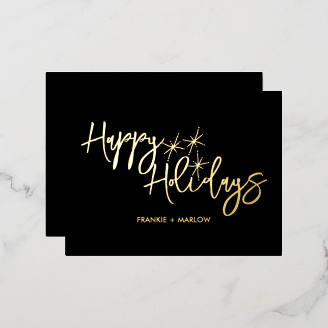 Happy Holidays Christmas Business Logo Black Foil Holiday Postcard (Front/Back)