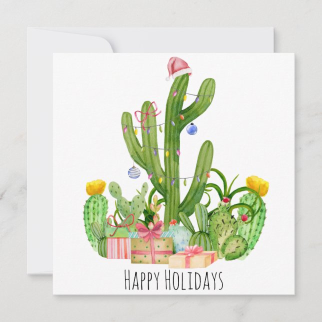 Happy Holidays Christmas Cactus Greeting Card (Front)