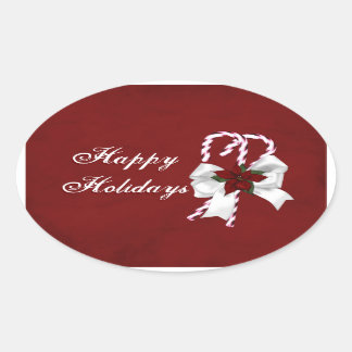 Happy Holidays Christmas Candy Canes Oval Sticker