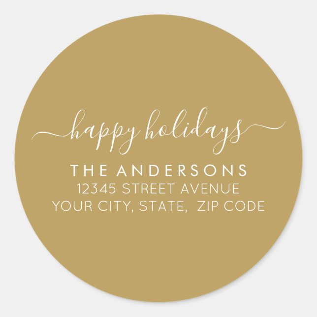 Happy Holidays Christmas Classic Gold Address Classic Round Sticker (Front)