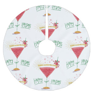 happy holidays christmas cocktail brushed polyester tree skirt