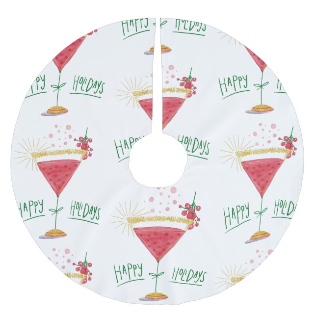 happy holidays christmas cocktail brushed polyester tree skirt (Front)