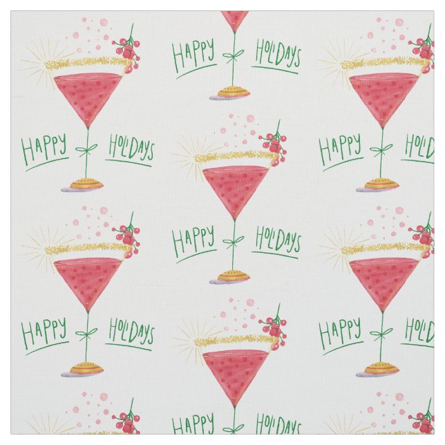 happy holidays christmas cocktail fabric (Swatch)
