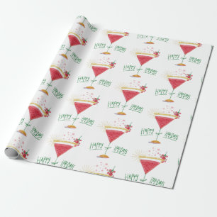 happy holidays christmas cocktail wrapping paper