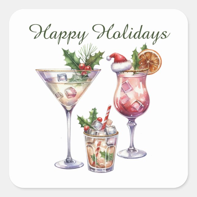 Happy Holidays Christmas cocktails  Square Sticker (Front)