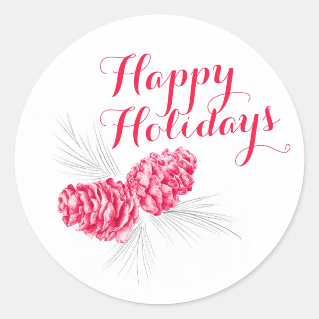 Happy Holidays Christmas cones drawing sticker (Front)
