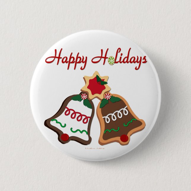 Happy Holidays Christmas Cookie Bells 6 Cm Round Badge (Front)