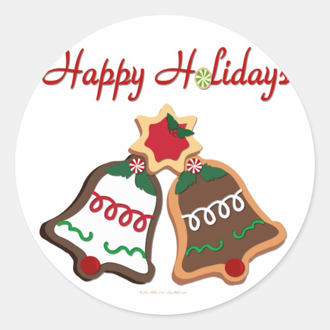 Happy Holidays Christmas Cookie Bells Classic Round Sticker (Front)