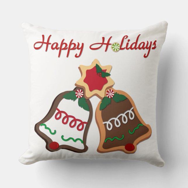 Happy Holidays Christmas Cookie Bells Cushion (Front)