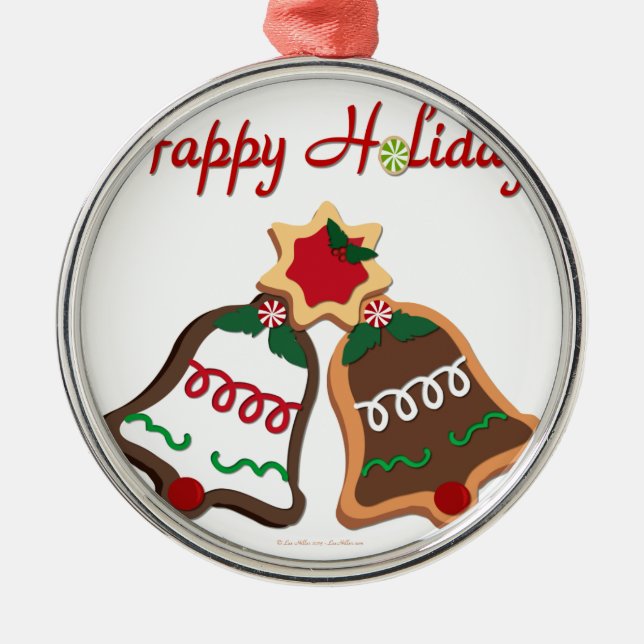 Happy Holidays Christmas Cookie Bells Metal Tree Decoration (Front)