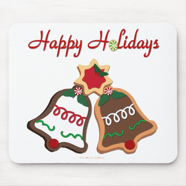 Happy Holidays Christmas Cookie Bells Mouse Mat (Front)