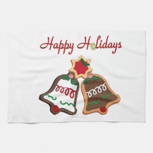 Happy Holidays Christmas Cookie Bells Tea Towel