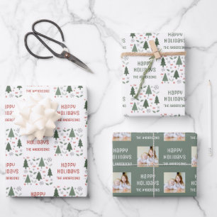 Happy Holidays Christmas Custom Photo Wrapping Paper Sheet