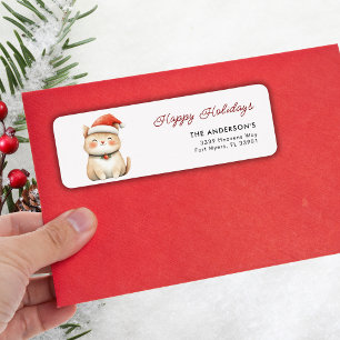 Happy Holidays Christmas Cute Cat Kitty Address