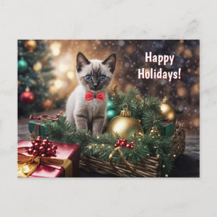Happy Holidays Christmas Cute Kitten Cat Holiday Postcard