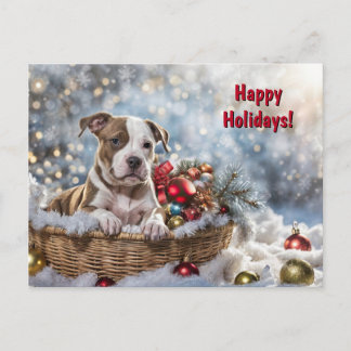 Happy Holidays Christmas Cute Pitbull Puppy Dog Holiday Postcard