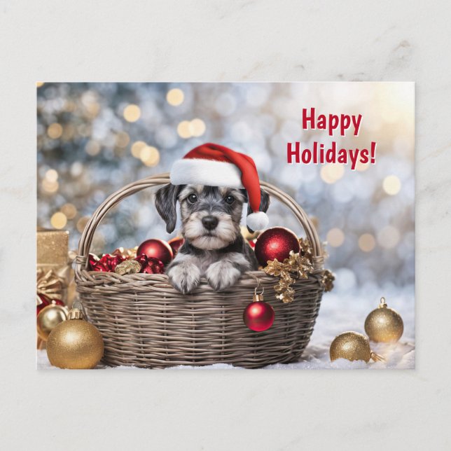 Happy Holidays Christmas Cute Schnauzer Puppy Holiday Postcard (Front)
