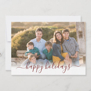 Happy Holidays Christmas Dark Red Script 3 Photo Holiday Card
