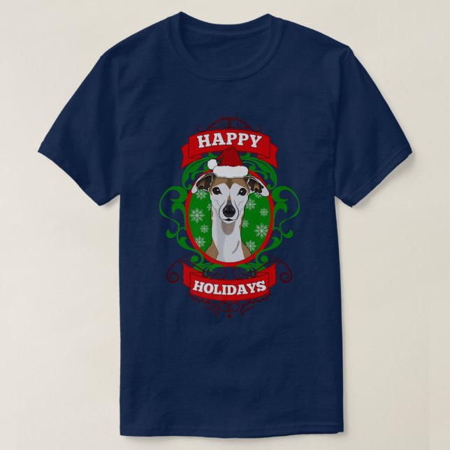 Happy Holidays Christmas Dog Lover Santa Hat  T-Shirt (Design Front)