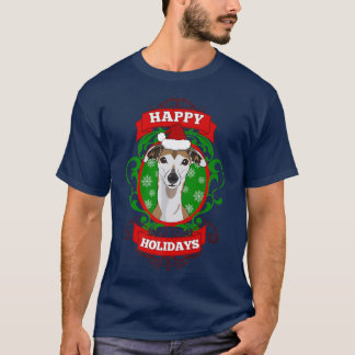 Happy Holidays Christmas Dog Lover Santa Hat  T-Shirt