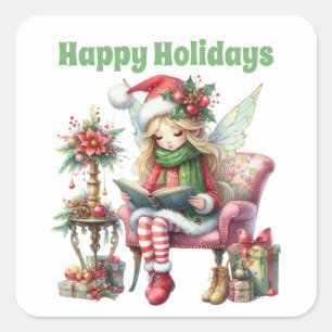 Happy Holidays Christmas Fairy Square Sticker