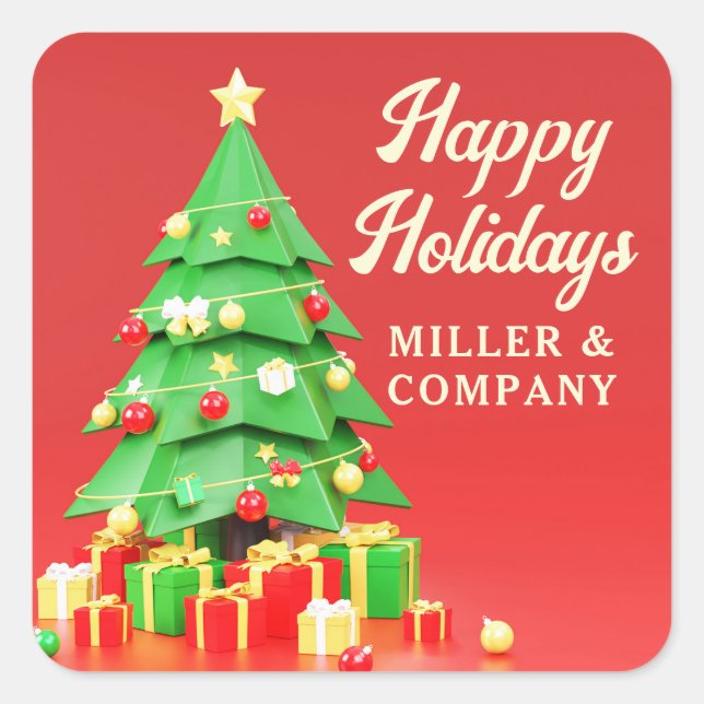 Happy Holidays Christmas Festive Modern Corporate Square Sticker (Front)