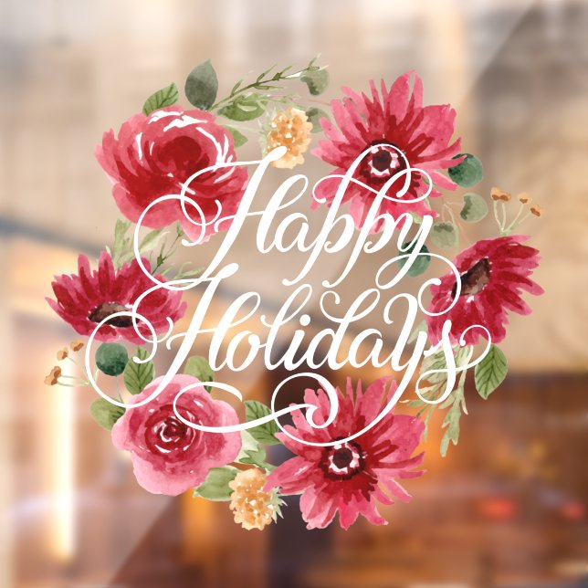 Happy Holidays Christmas Floral Window Cling (Sheet 2)