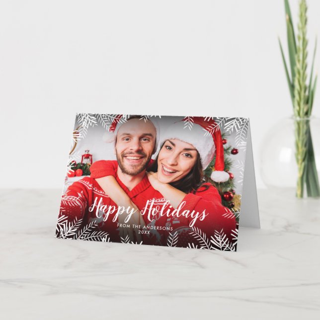 Happy Holidays Christmas Foliage Photo Holiday Card (Front)
