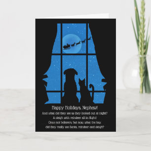 Happy Holidays Christmas for Nephew Cute Dog Cat Card