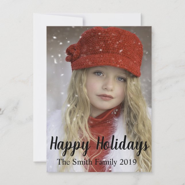 Happy Holidays Christmas From Family Name Announcement (Front)