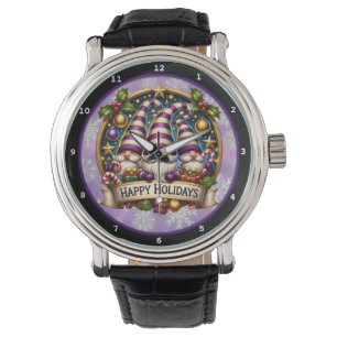 Happy Holidays Christmas Gnomes Decorative  Watch