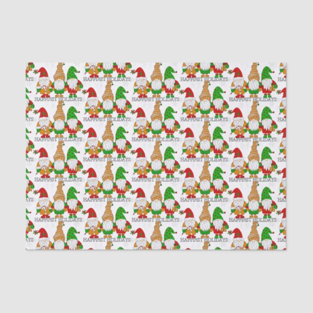 Happy Holidays Christmas Gnomes Festive Cute Tissue Paper (Front)
