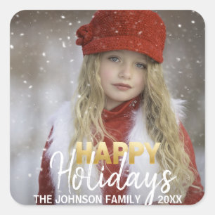 Happy Holidays Christmas Gold Foil   PHOTO Square Sticker