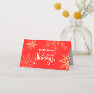 Happy holidays Christmas gold, red place card