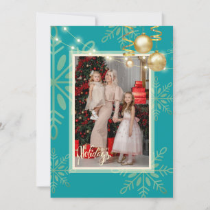 Happy holidays Christmas, gold snowflakes, red Invitation