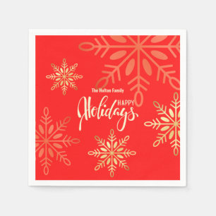 Happy holidays Christmas gold snowflakes red Napkin