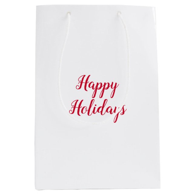 Happy holidays christmas handwriting red white medium gift bag (Front)