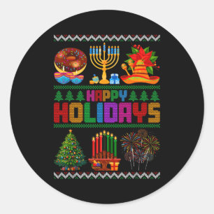 Happy Holidays Christmas Hanukkah Kwanzaa Happy Ne Classic Round Sticker