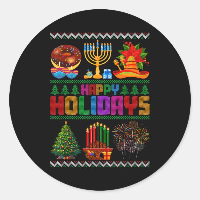 Happy Holidays Christmas Hanukkah Kwanzaa Happy Ne Classic Round Sticker (Front)